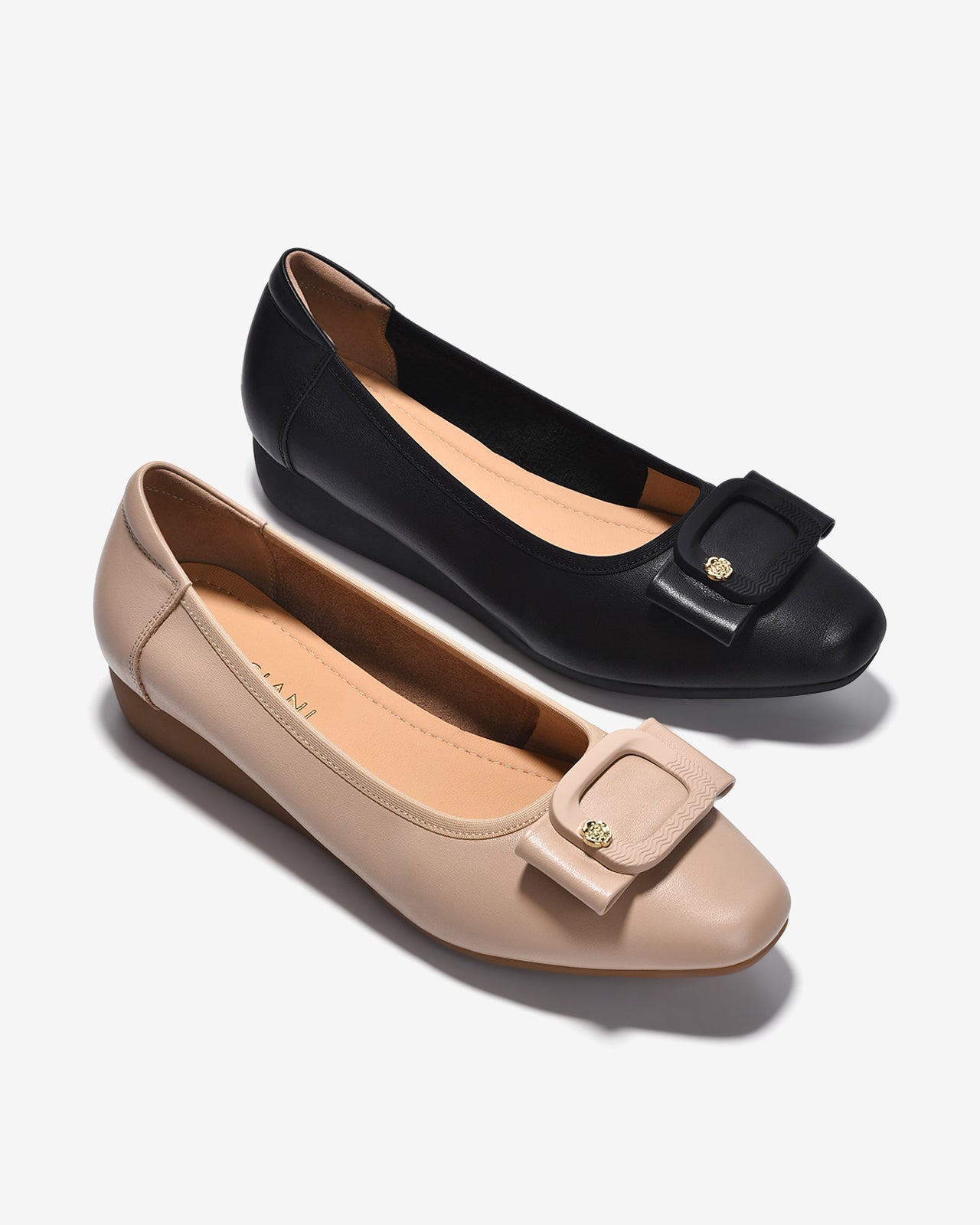 Giày Xuồng Zuciani Phối Khoá Nơ Đính Bông Hoa-GCM05-Kem Color1