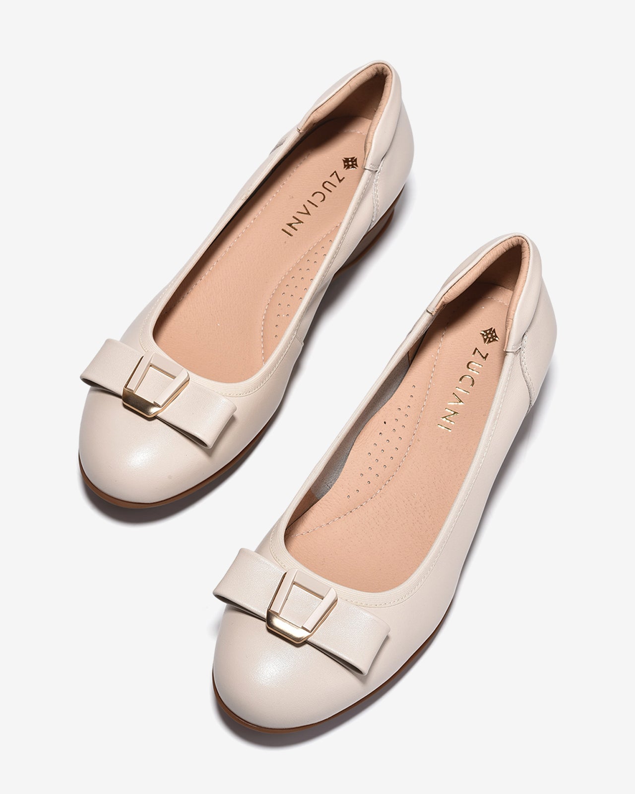 Giày Xuồng Zuciani Nơ Khóa Kim Loại-GCM37-Kem Color2