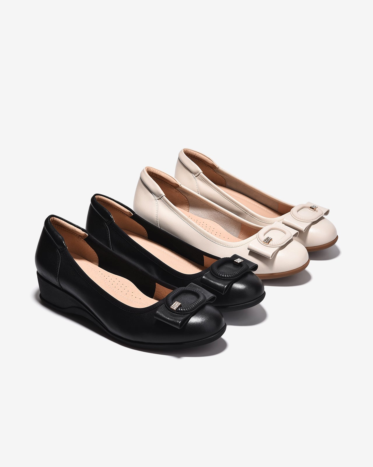 Giày Xuồng Zuciani Khóa Nơ Đính Đá-GCM39-Kem Color1