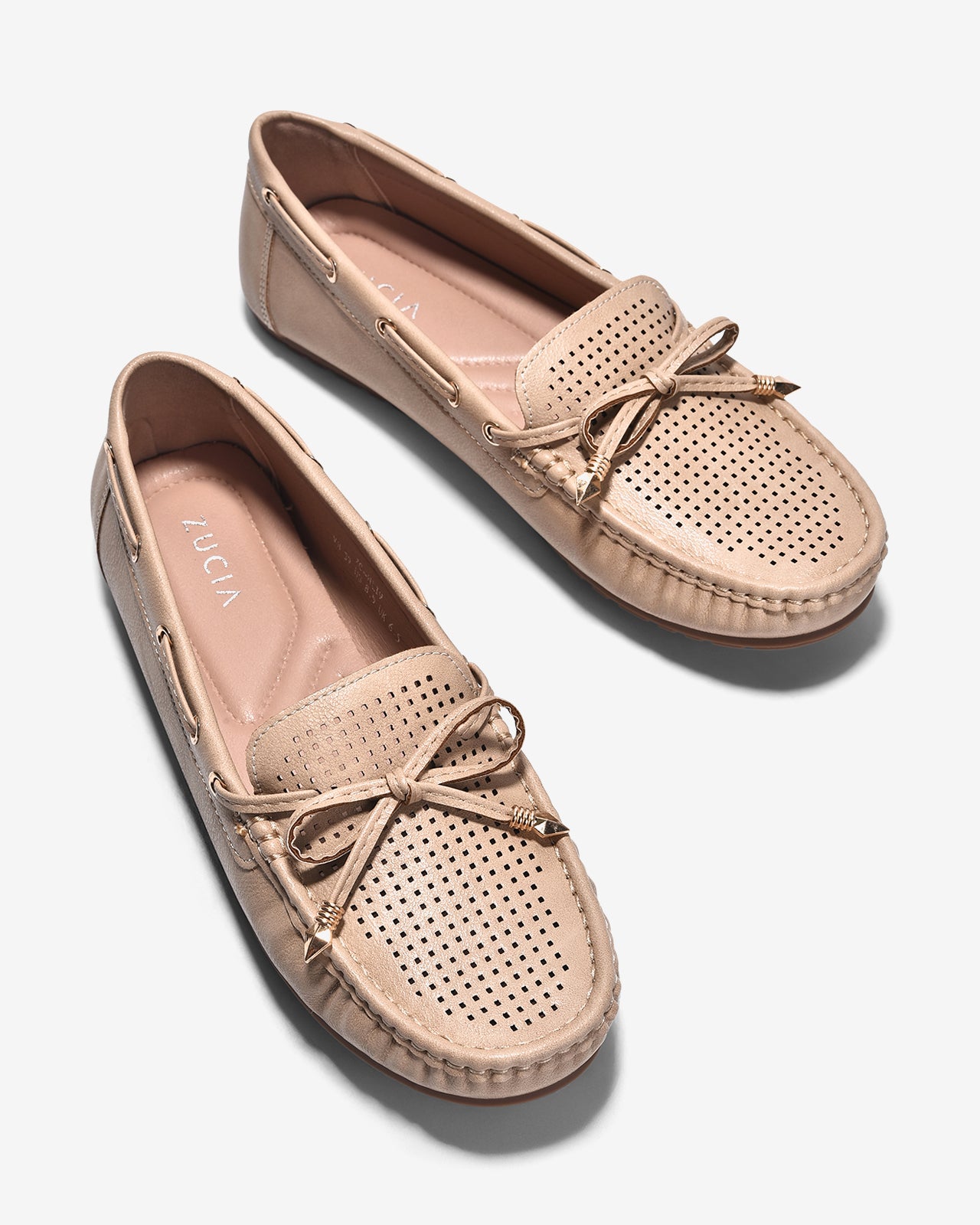 Giày Mọi Zucia Dập Ô Vuông Khóa Nơ-GHLI9-Cafe Color2