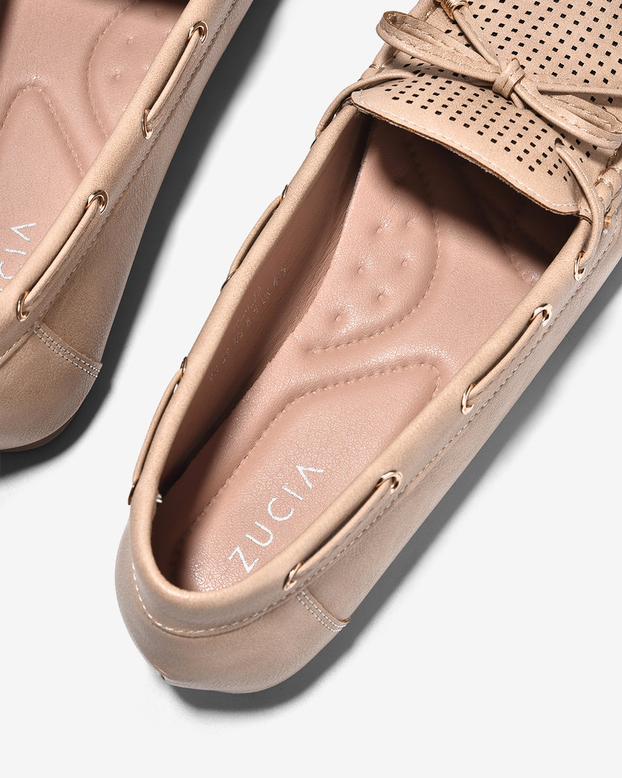 Giày Mọi Zucia Dập Ô Vuông Khóa Nơ-GHLI9-Cafe Color2