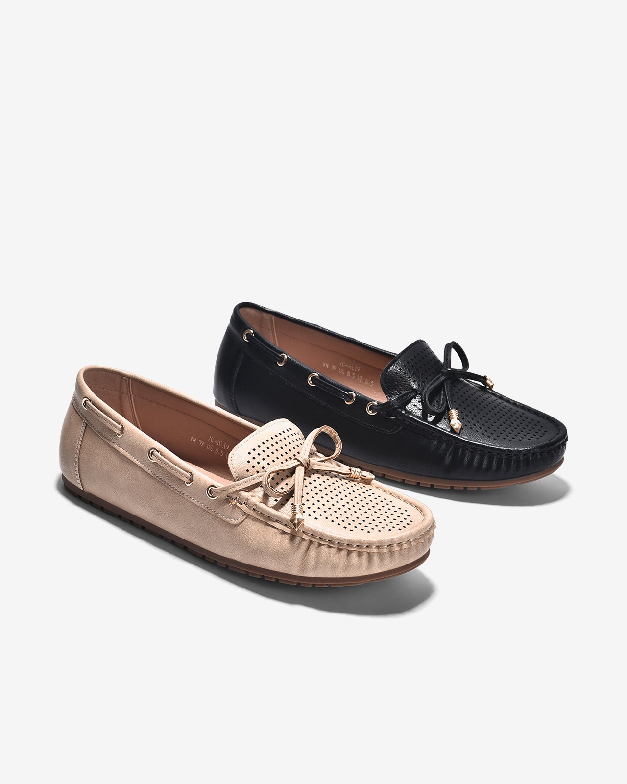 Giày Mọi Zucia Dập Ô Vuông Khóa Nơ-GHLI9-Cafe Color2