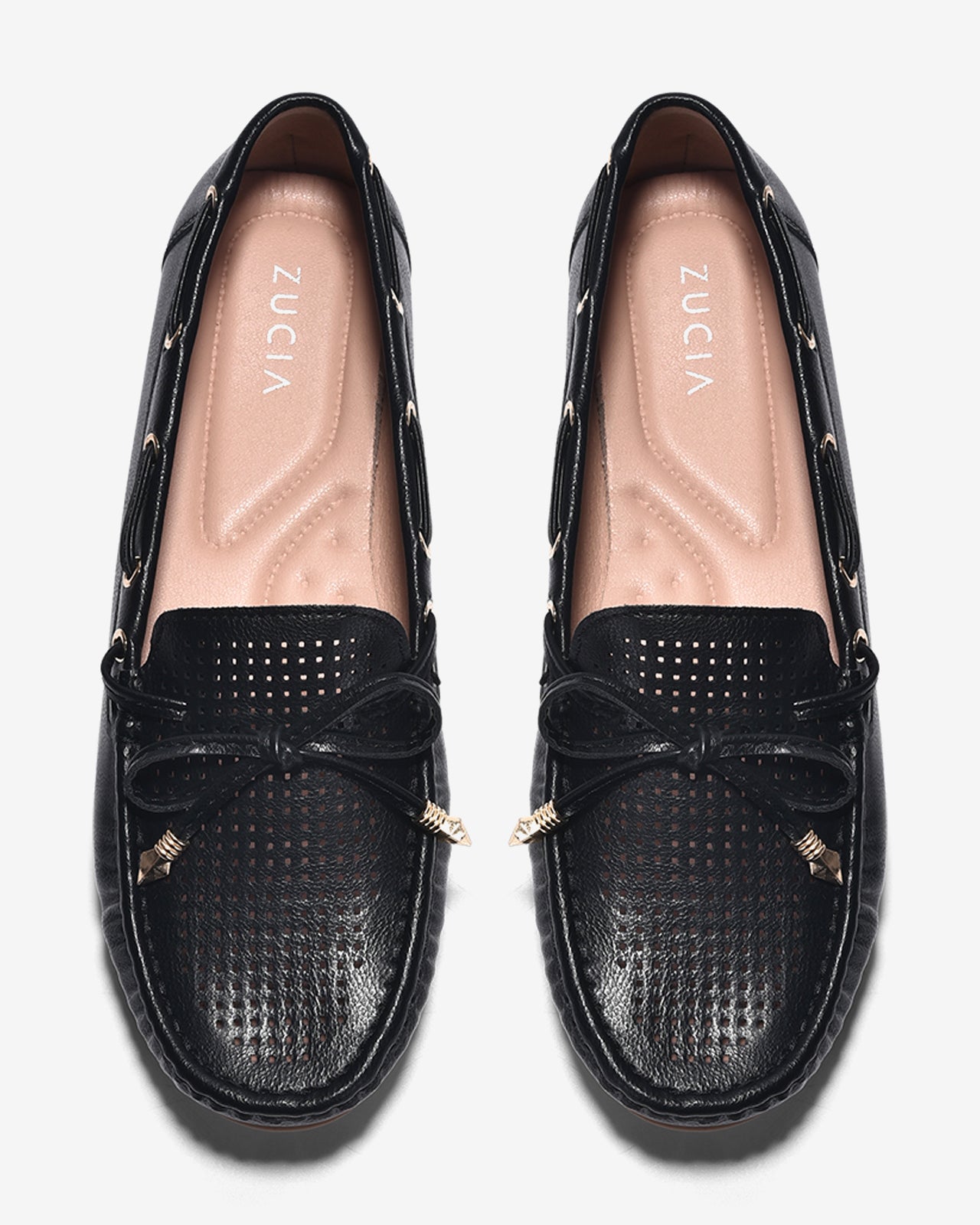 Giày Mọi Zucia Dập Ô Vuông Khóa Nơ-GHLI9-Đen Color1