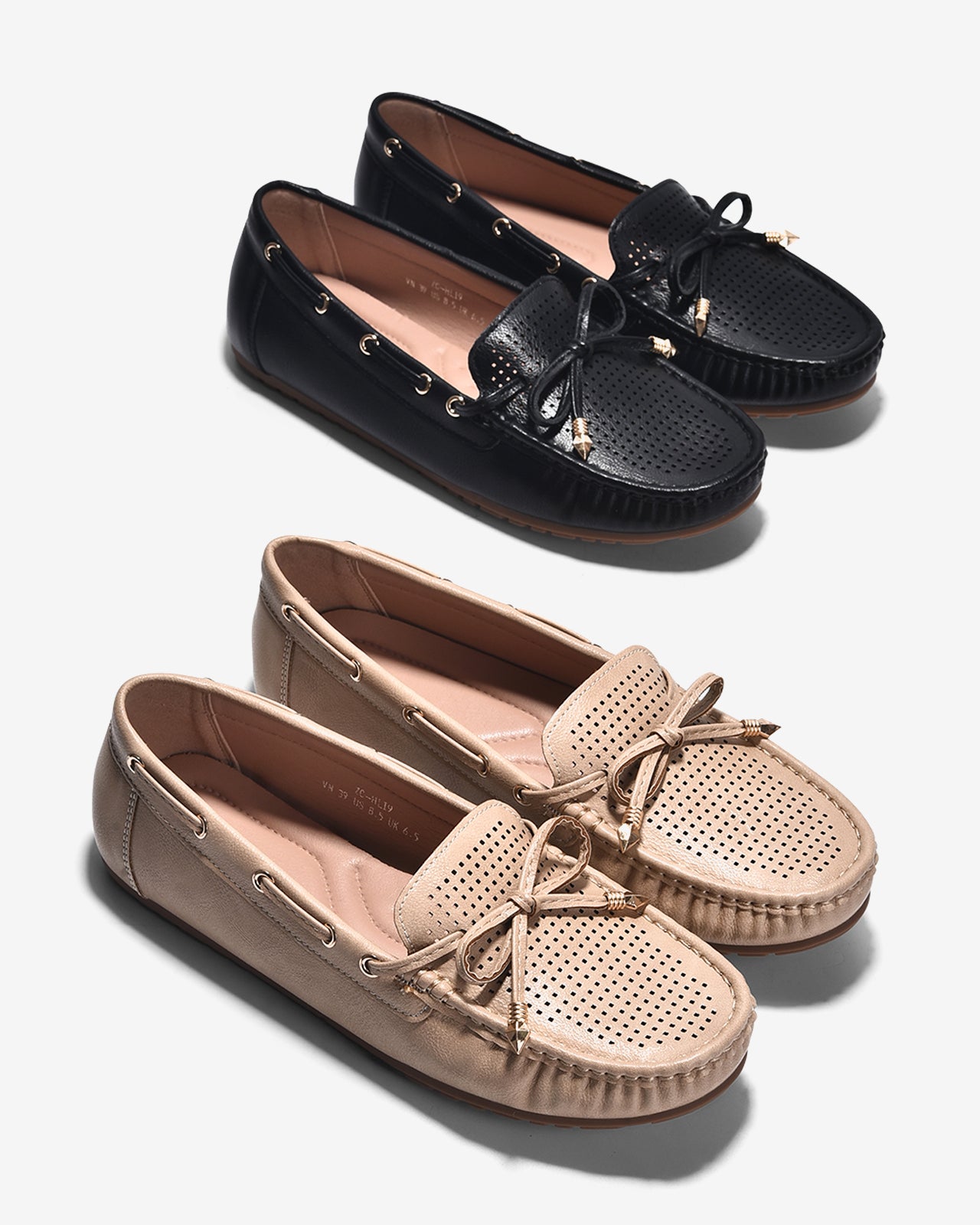 Giày Mọi Zucia Dập Ô Vuông Khóa Nơ-GHLI9-Đen Color1