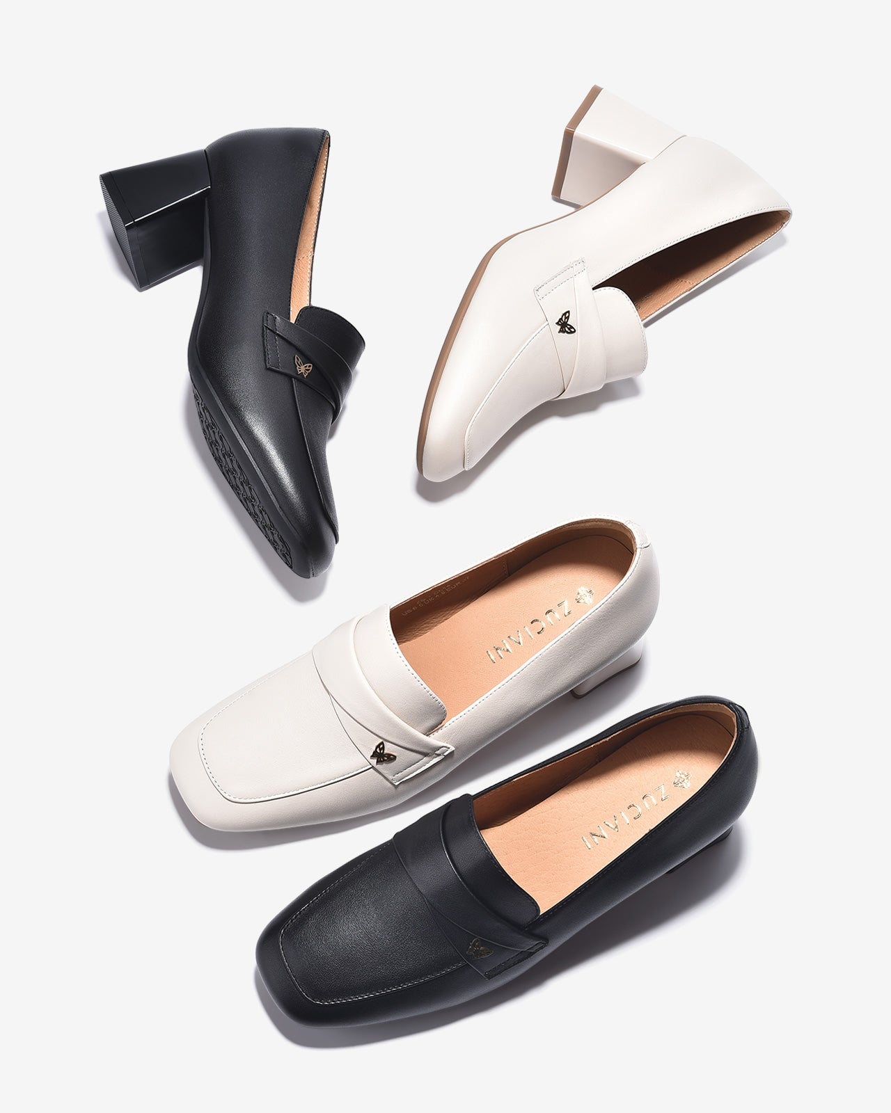 Giày Mọi Zuciani Đế 6CM Đính Hình Bướm-GCL14-Trắng Color2