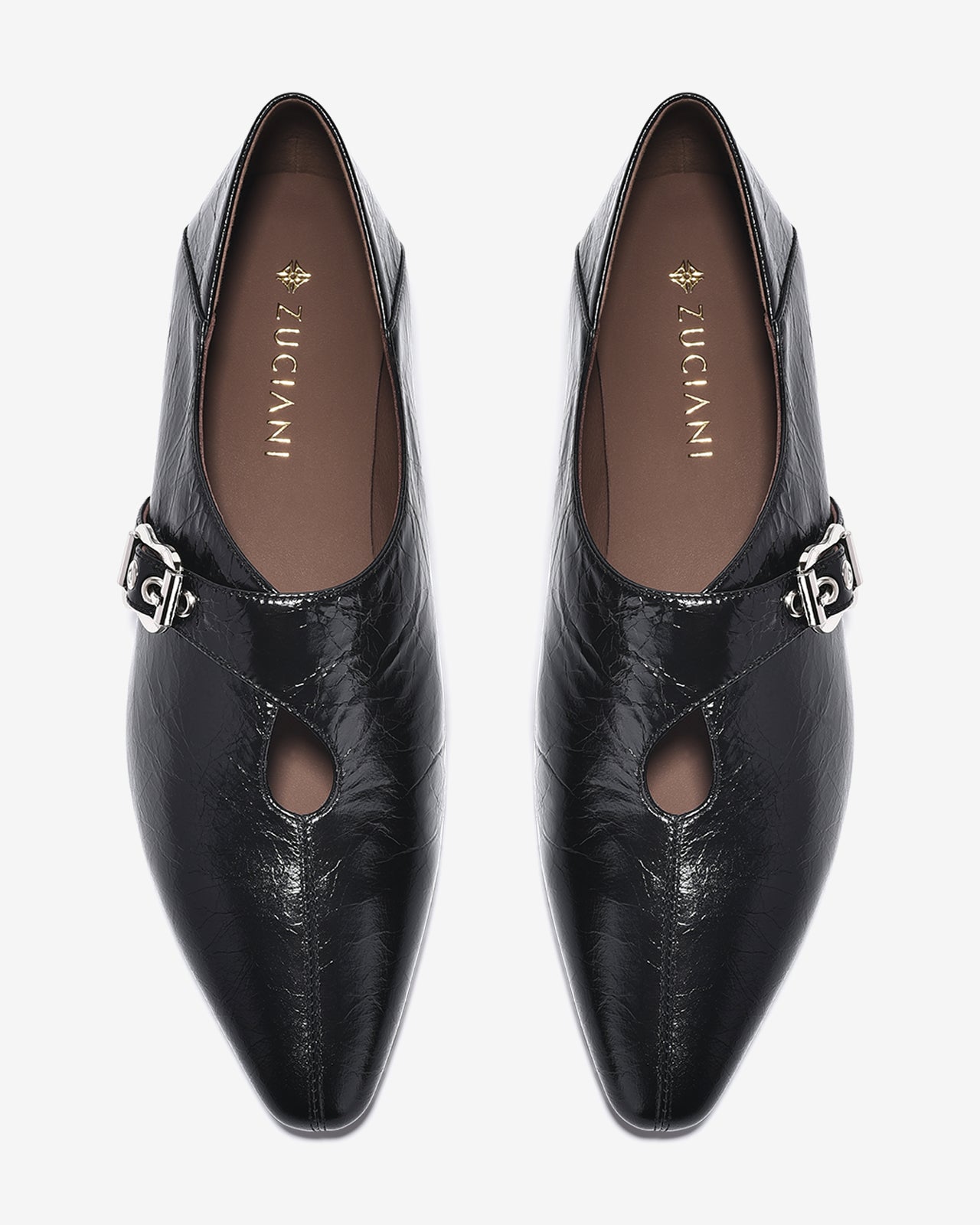 Giày Lười Nữ Zuciani Da Bóng Vân Gấp Cổ Điển-GCM35-Đen Color2