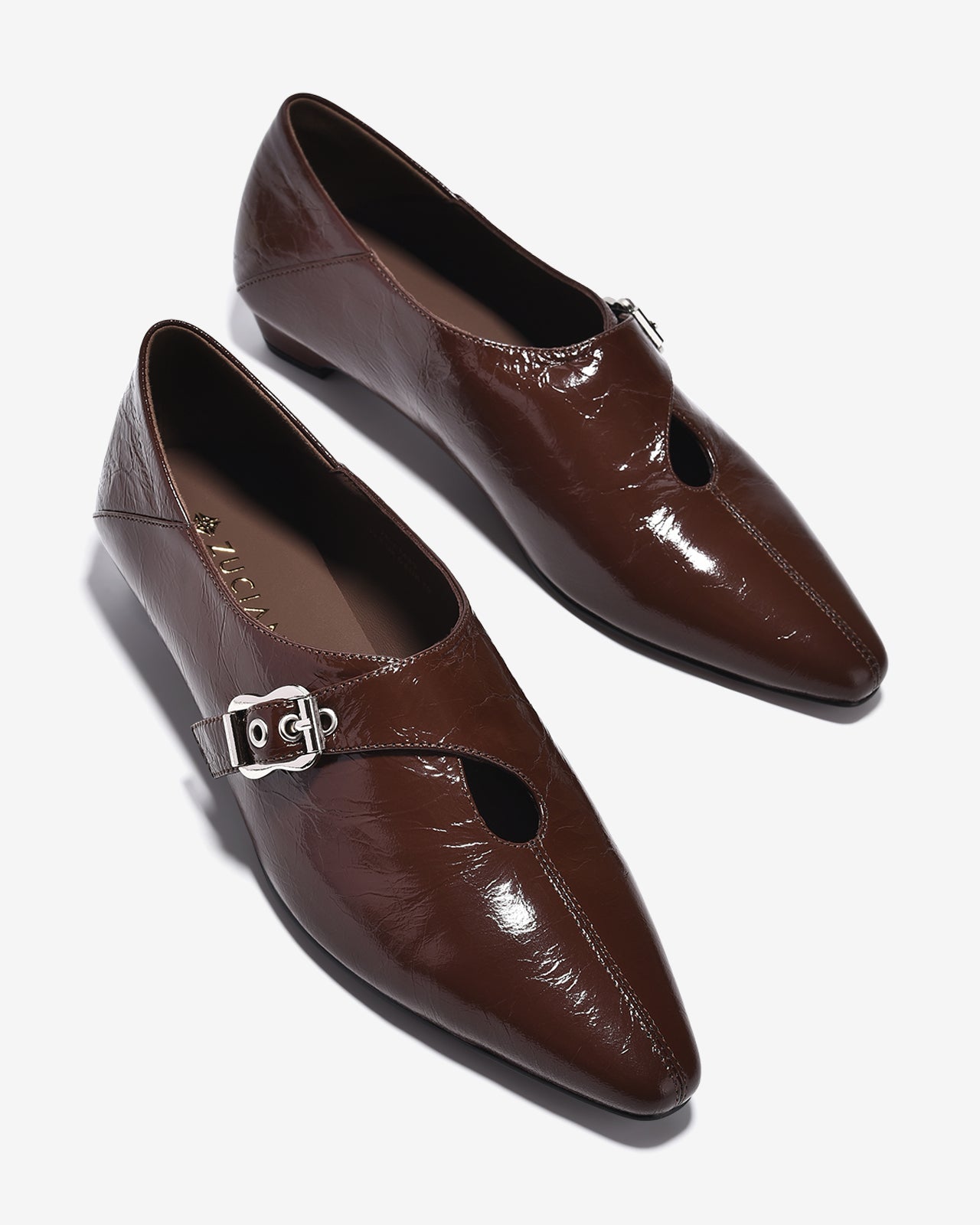 Giày Lười Nữ Zuciani Da Bóng Vân Gấp Cổ Điển-GCM35-Nâu Color2