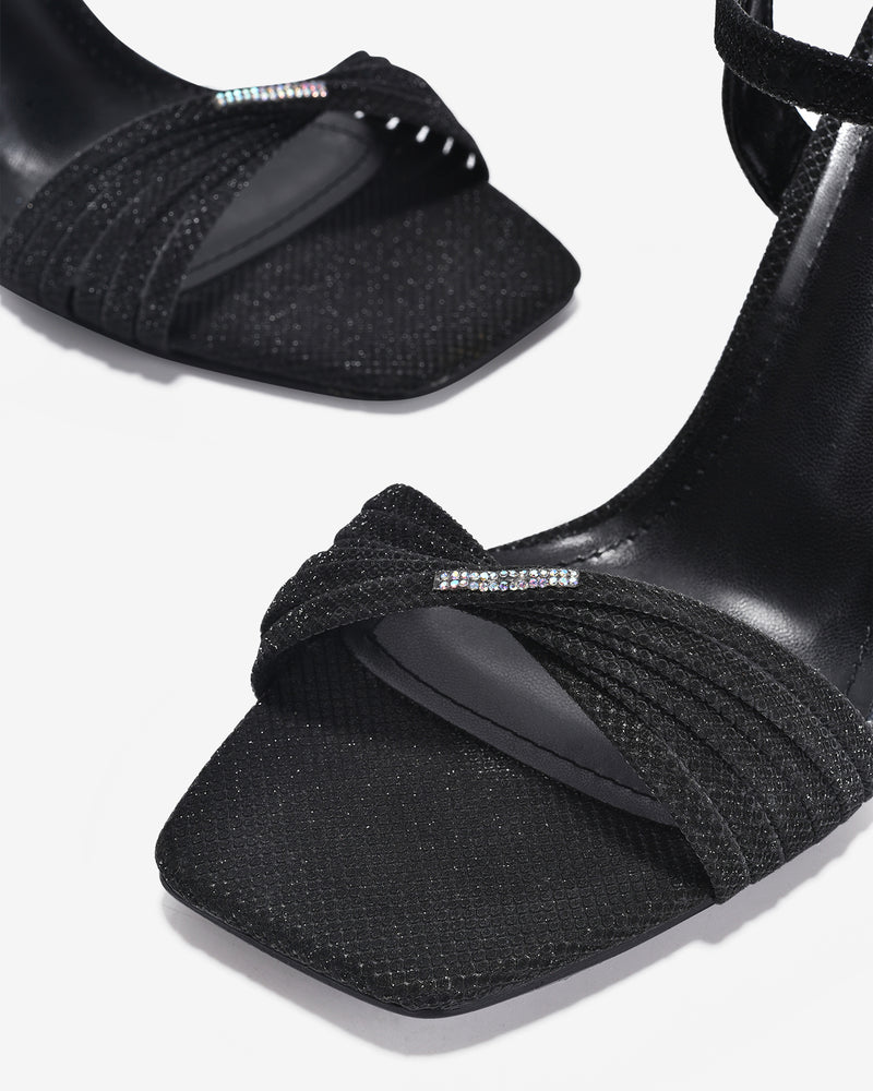 Giày Sandal Cao Gót Zucia Quai Xoắn Ánh Kim-SHLJ6-Đen Color1