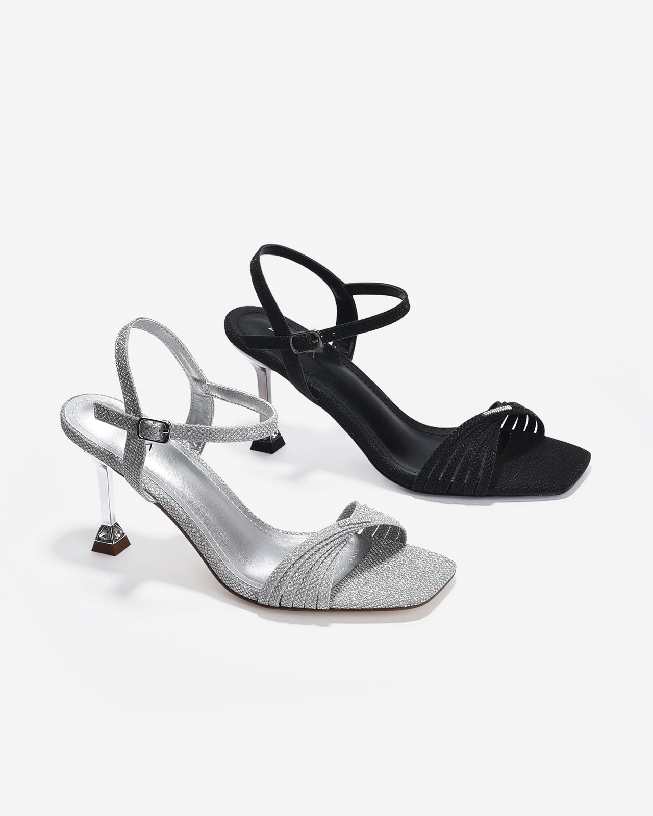 Giày Sandal Cao Gót Zucia Quai Xoắn Ánh Kim-SHLJ6-Đen Color1