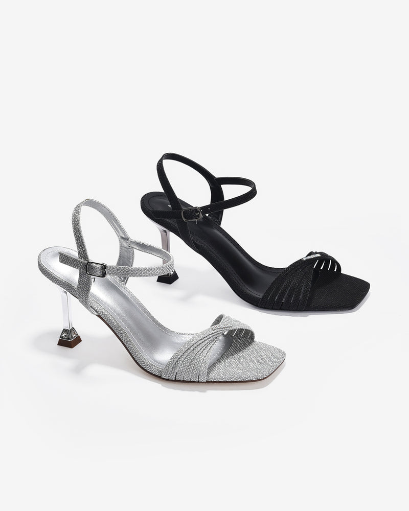 Giày Sandal Cao Gót Zucia Quai Xoắn Ánh Kim-SHLJ6-Đen Color2