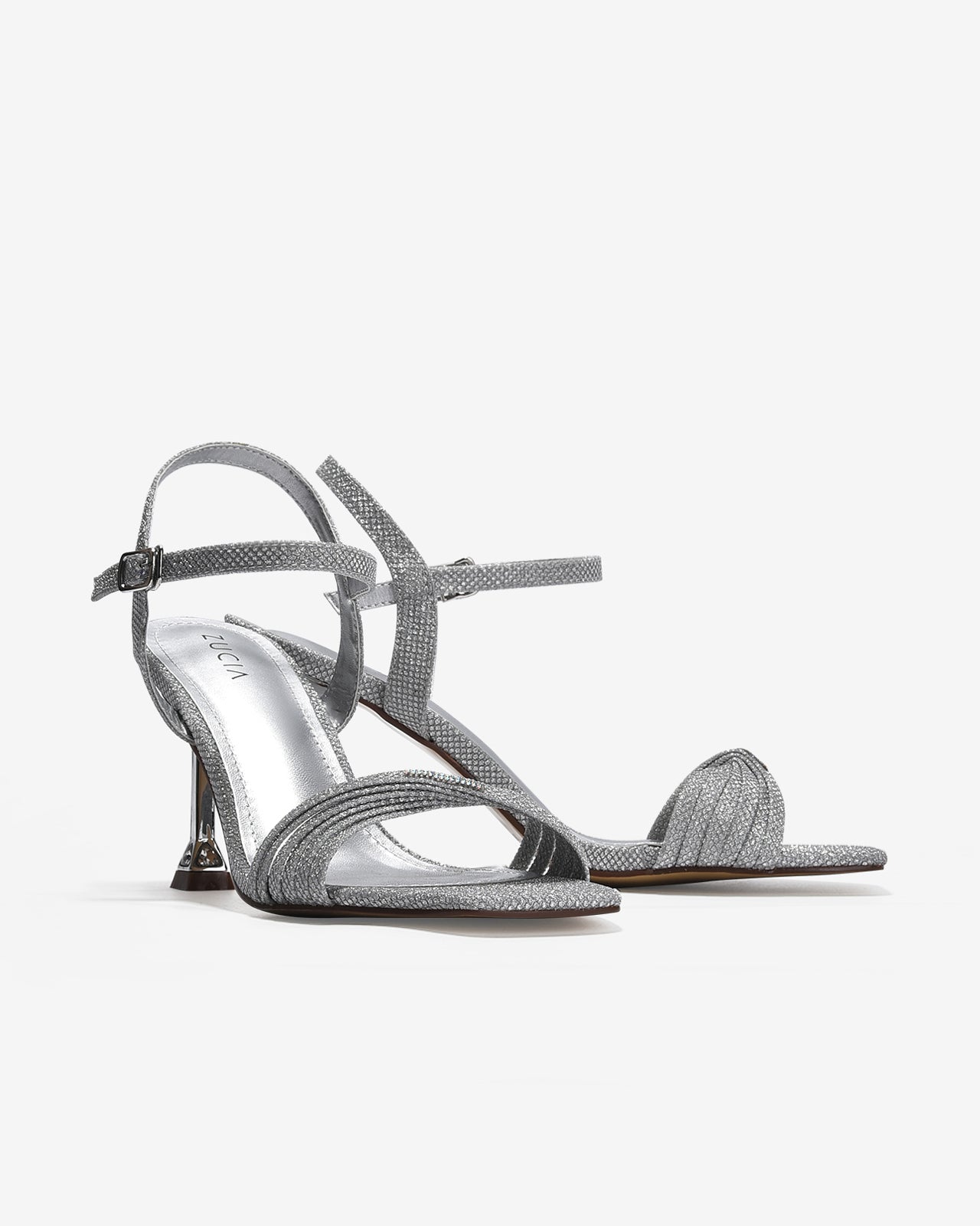 Giày Sandal Cao Gót Zucia Quai Xoắn Ánh Kim-SHLJ6-Xám Color2