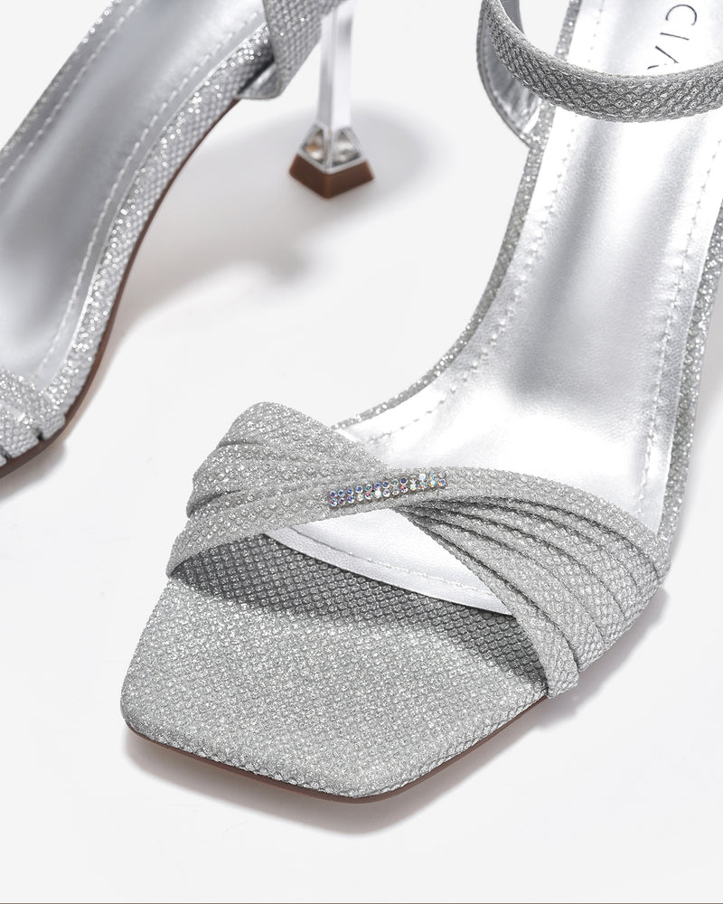 Giày Sandal Cao Gót Zucia Quai Xoắn Ánh Kim-SHLJ6-Xám Color2