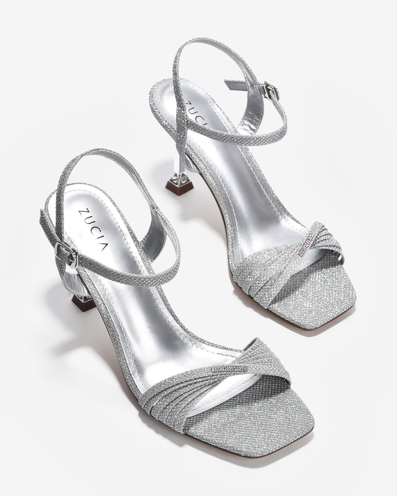 Giày Sandal Cao Gót Zucia Quai Xoắn Ánh Kim-SHLJ6-Xám Color1