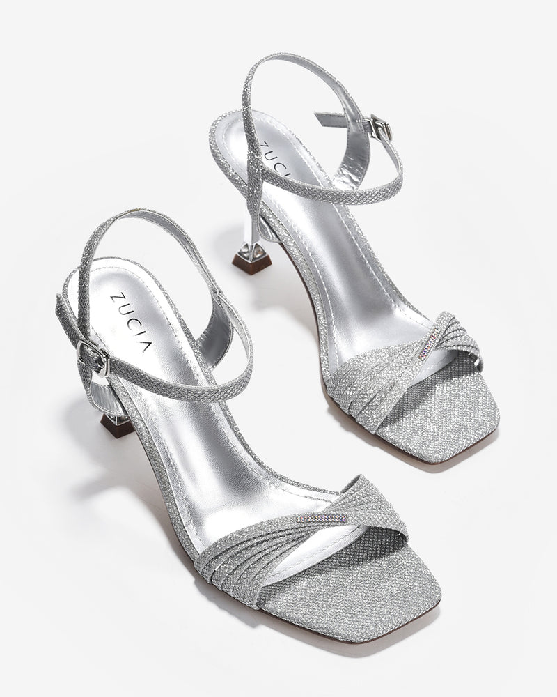 Giày Sandal Cao Gót Zucia Quai Xoắn Ánh Kim-SHLJ6-Xám Color2