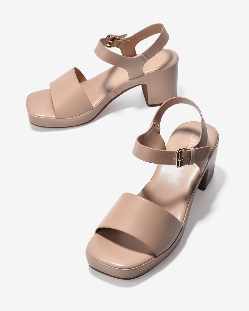 Sandal Cao Gót Zucia Quai Ngang Bảng To-SRX97-Kem Color1