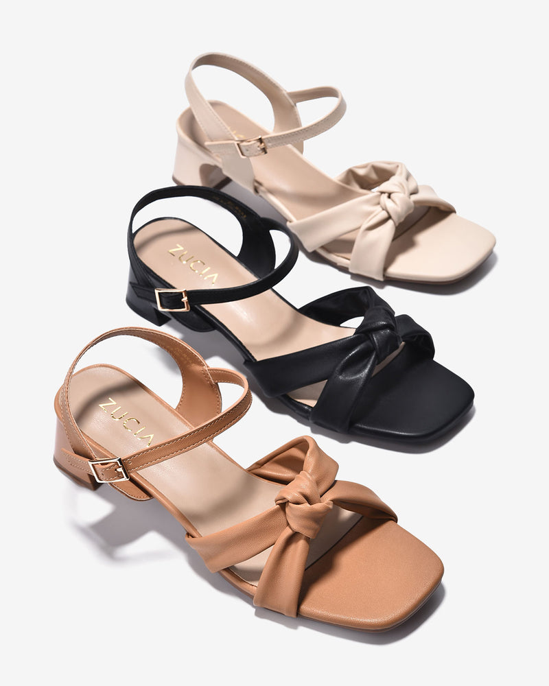 Giày Sandal Cao Gót Zucia Quai Đôi Thắt Nút-SRXA3-Kem Color3