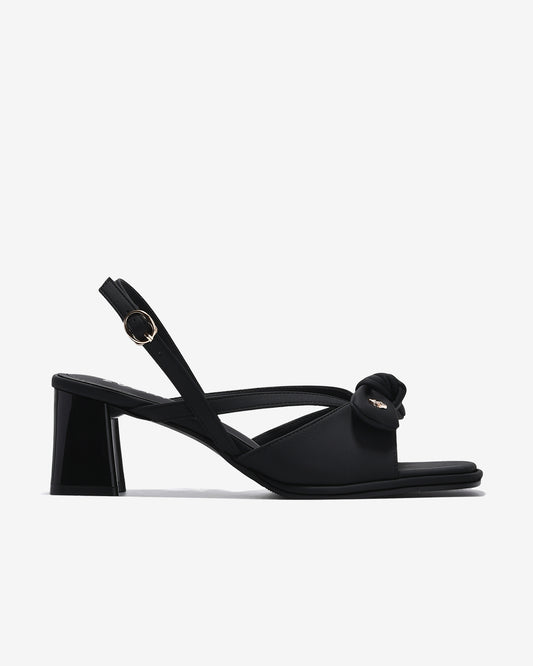 Sandal Cao Gót Zucia Quai Thắt Nơ Đính Logo-STH95-Đen Color1First