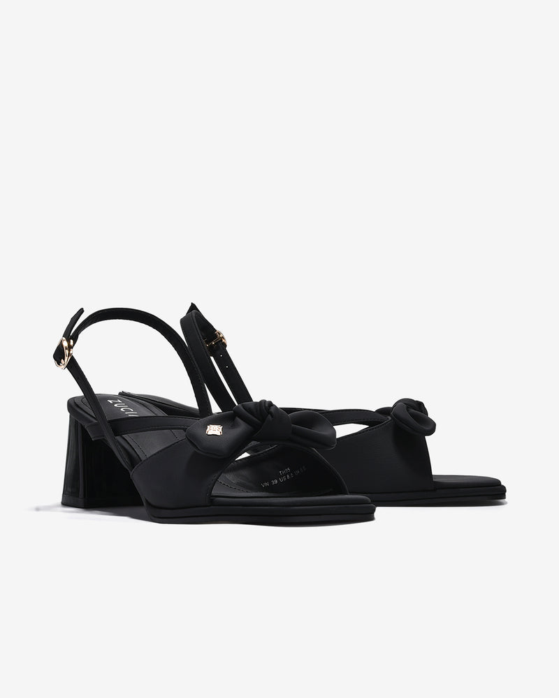 Sandal Cao Gót Zucia Quai Thắt Nơ Đính Logo-STH95-Đen Color2