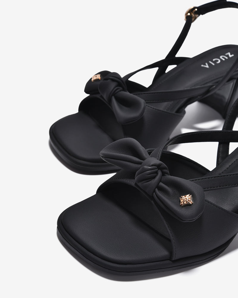 Sandal Cao Gót Zucia Quai Thắt Nơ Đính Logo-STH95-Đen Color2