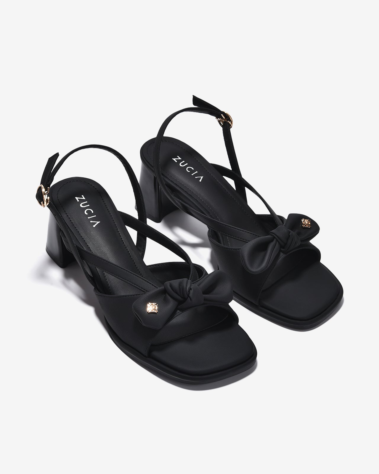 Sandal Cao Gót Zucia Quai Thắt Nơ Đính Logo-STH95-Đen Color1
