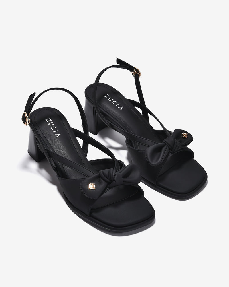 Sandal Cao Gót Zucia Quai Thắt Nơ Đính Logo-STH95-Đen Color2
