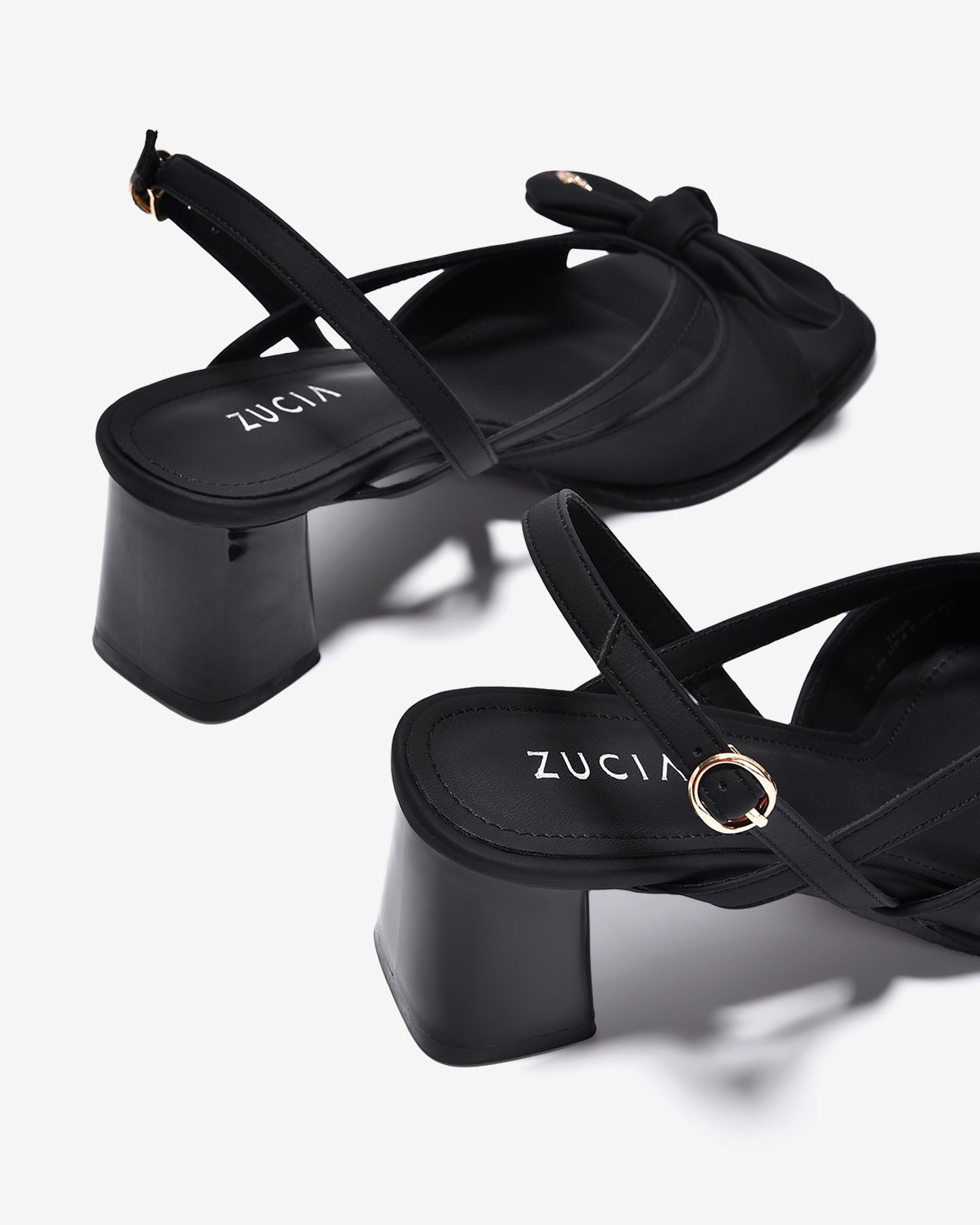 Sandal Cao Gót Zucia Quai Thắt Nơ Đính Logo-STH95-Đen Color2