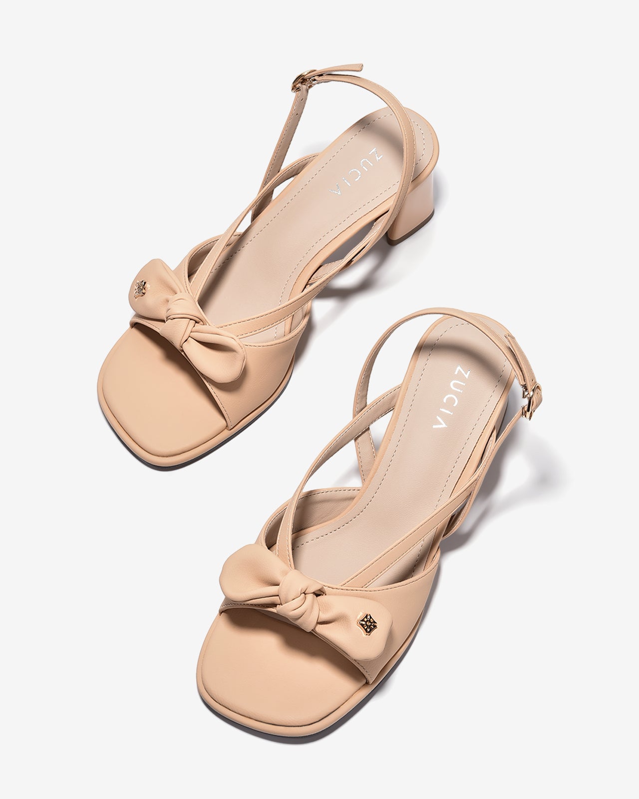 Sandal Cao Gót Zucia Quai Thắt Nơ Đính Logo-STH95-Kem Color1