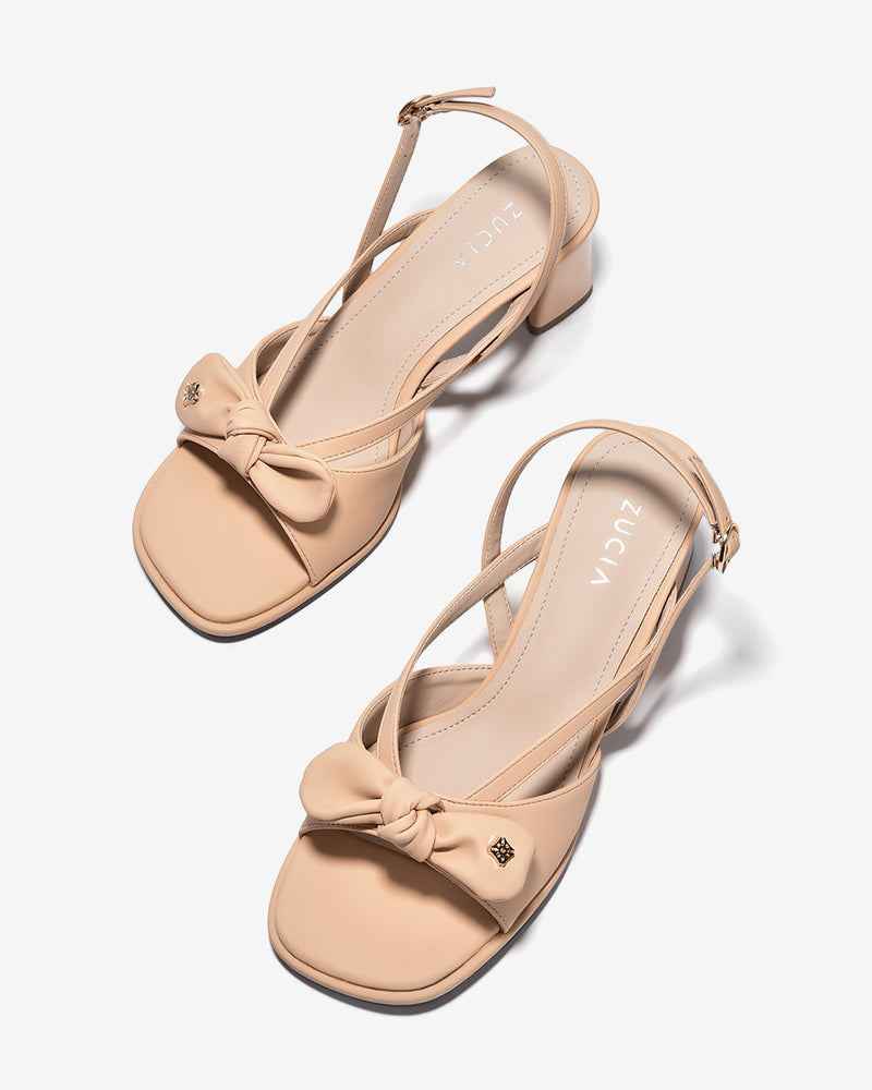 Sandal Cao Gót Zucia Quai Thắt Nơ Đính Logo-STH95-Kem Color3
