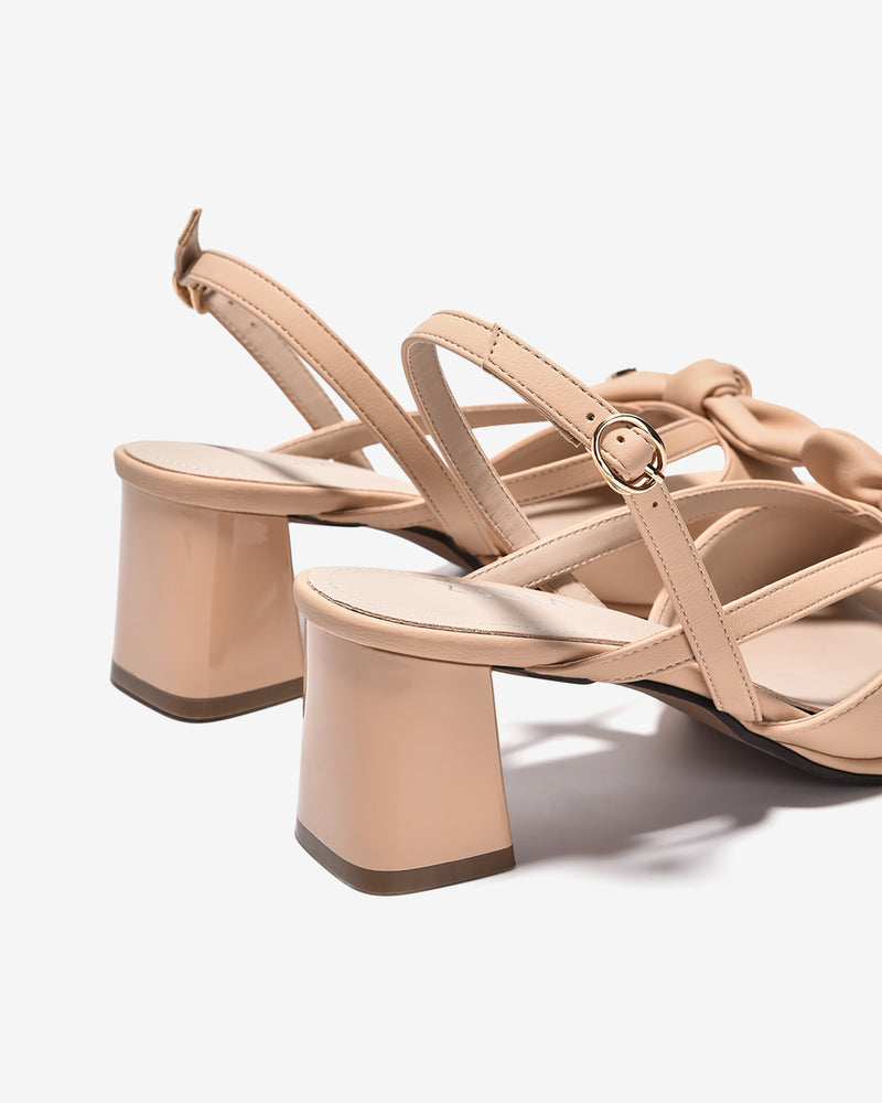 Sandal Cao Gót Zucia Quai Thắt Nơ Đính Logo-STH95-Kem Color3