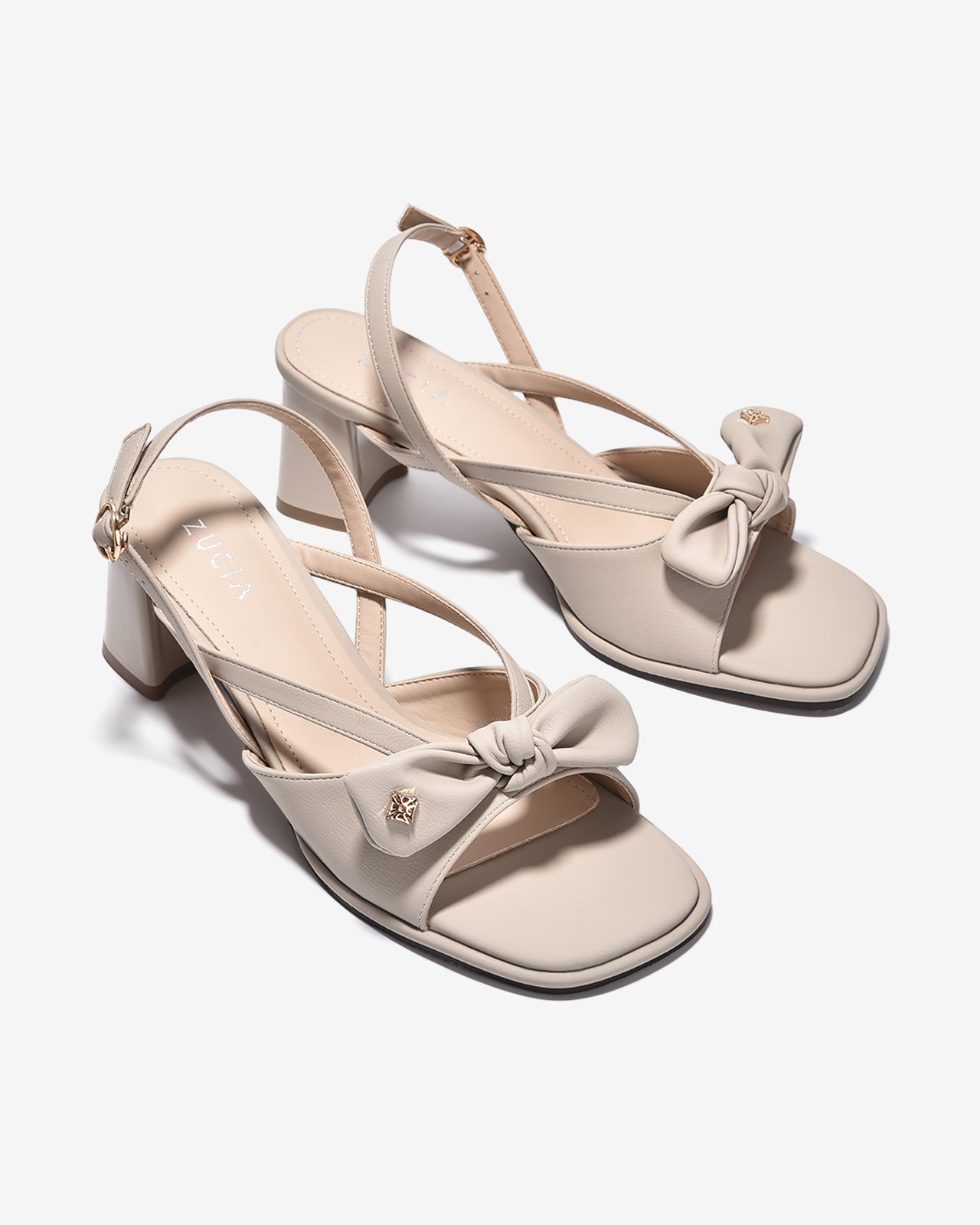 Sandal Cao Gót Zucia Quai Thắt Nơ Đính Logo-STH95-Xám Color1