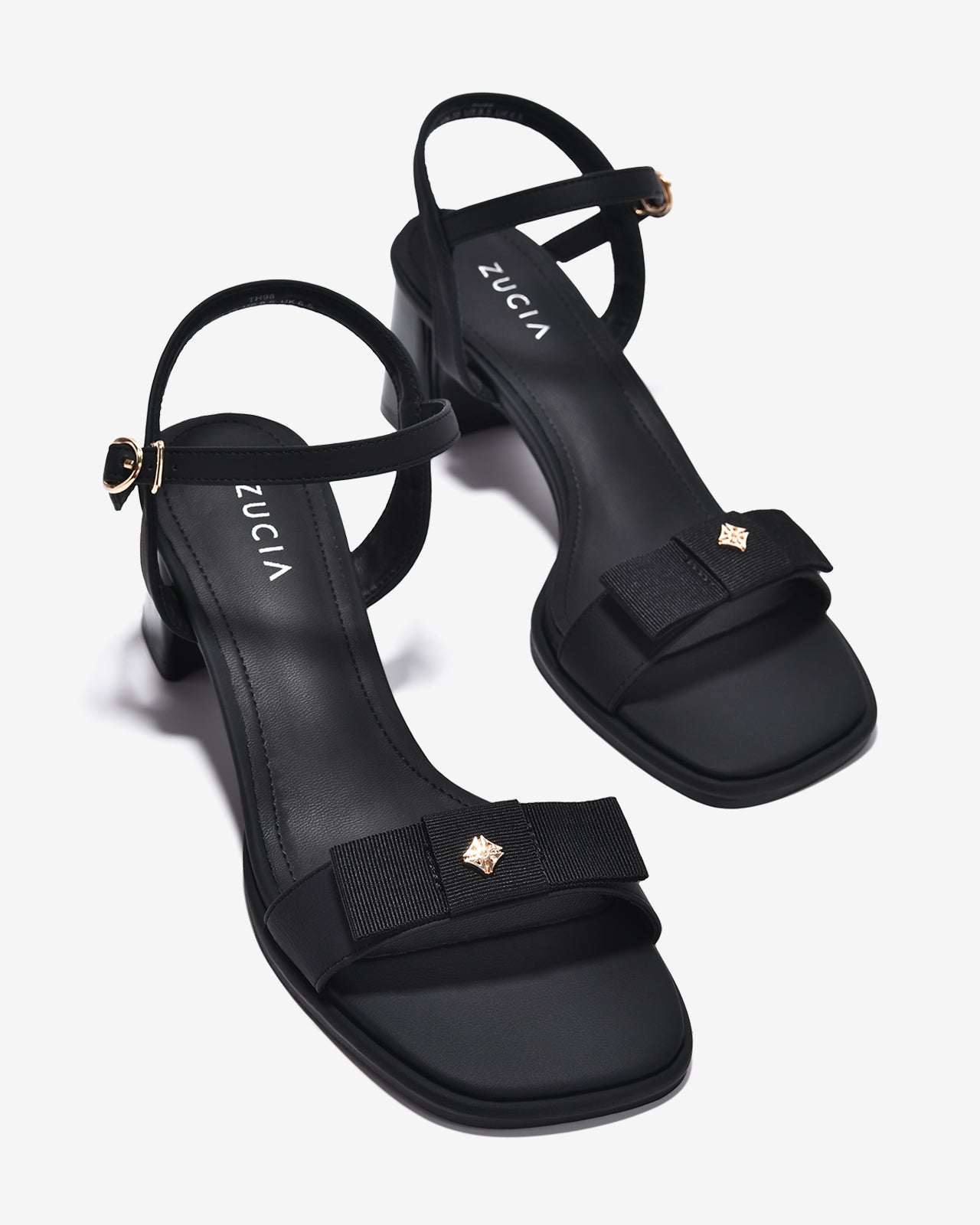 Sandal Cao Gót Zucia Nơ Ruy Băng Đính Logo-STH98-Đen Color1