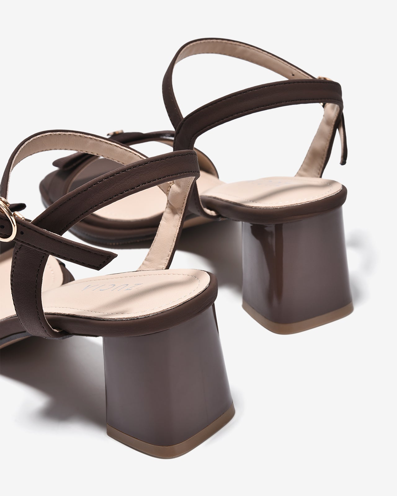 Sandal Cao Gót Zucia Nơ Ruy Băng Đính Logo-STH98-Nâu Color1