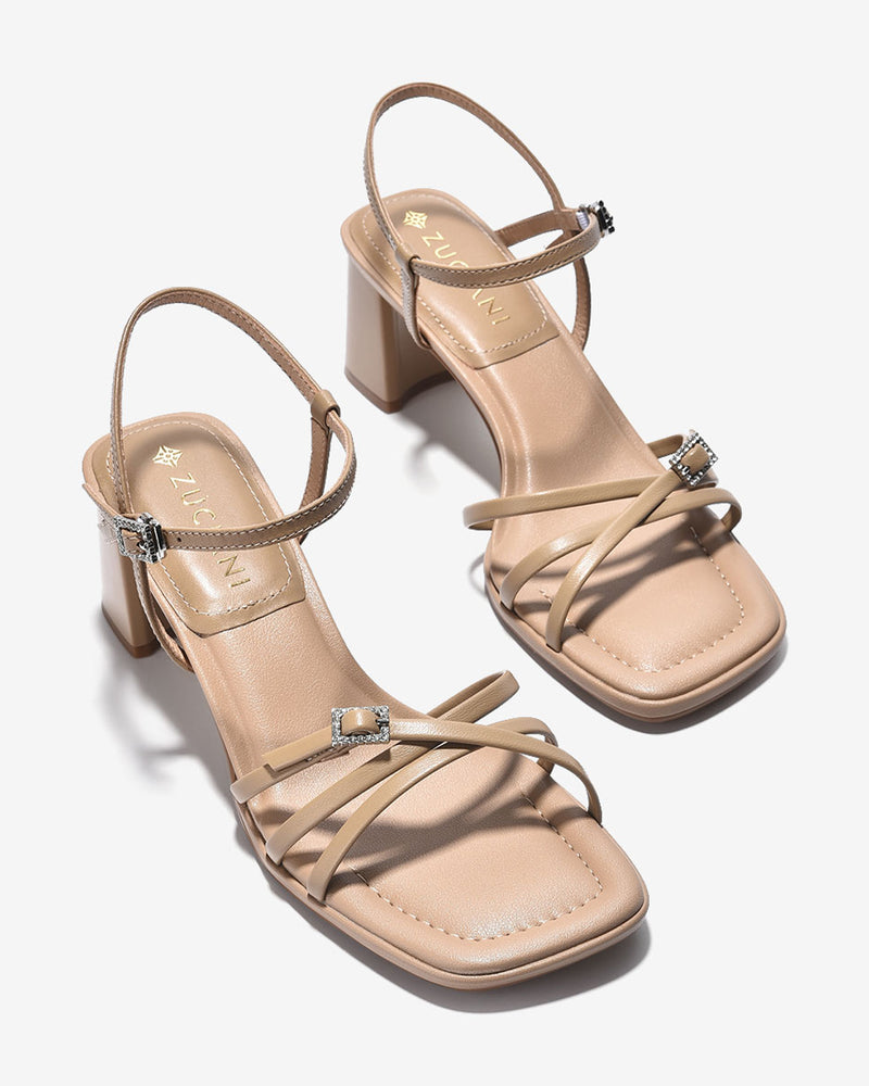 Giày Sandal Cao Gót Zuciani Thiết Kế Ankle Strap-SCL02-Kem Color2