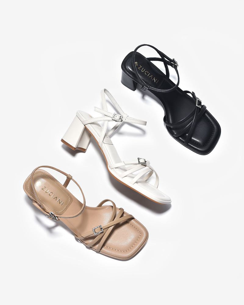 Giày Sandal Cao Gót Zuciani Thiết Kế Ankle Strap-SCL02-Kem Color1