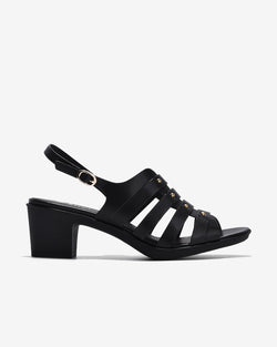 Giày Sandal Cao Gót Zuciani Quai Ngang Phối Kim Loại-SCM14-Đen Color1First