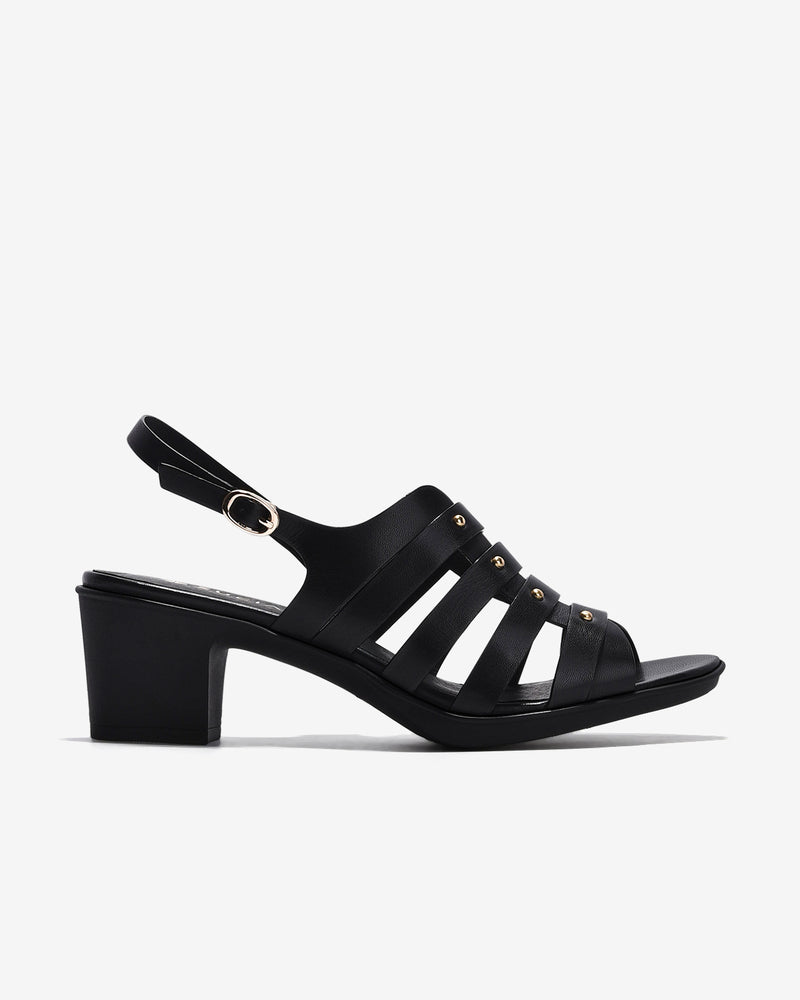 Giày Sandal Cao Gót Zuciani Quai Ngang Phối Kim Loại-SCM14-Đen Color1First