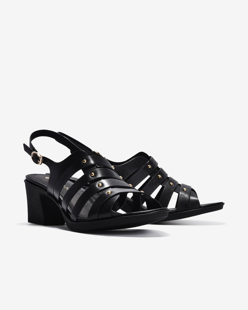 Giày Sandal Cao Gót Zuciani Quai Ngang Phối Kim Loại-SCM14-Đen Color1