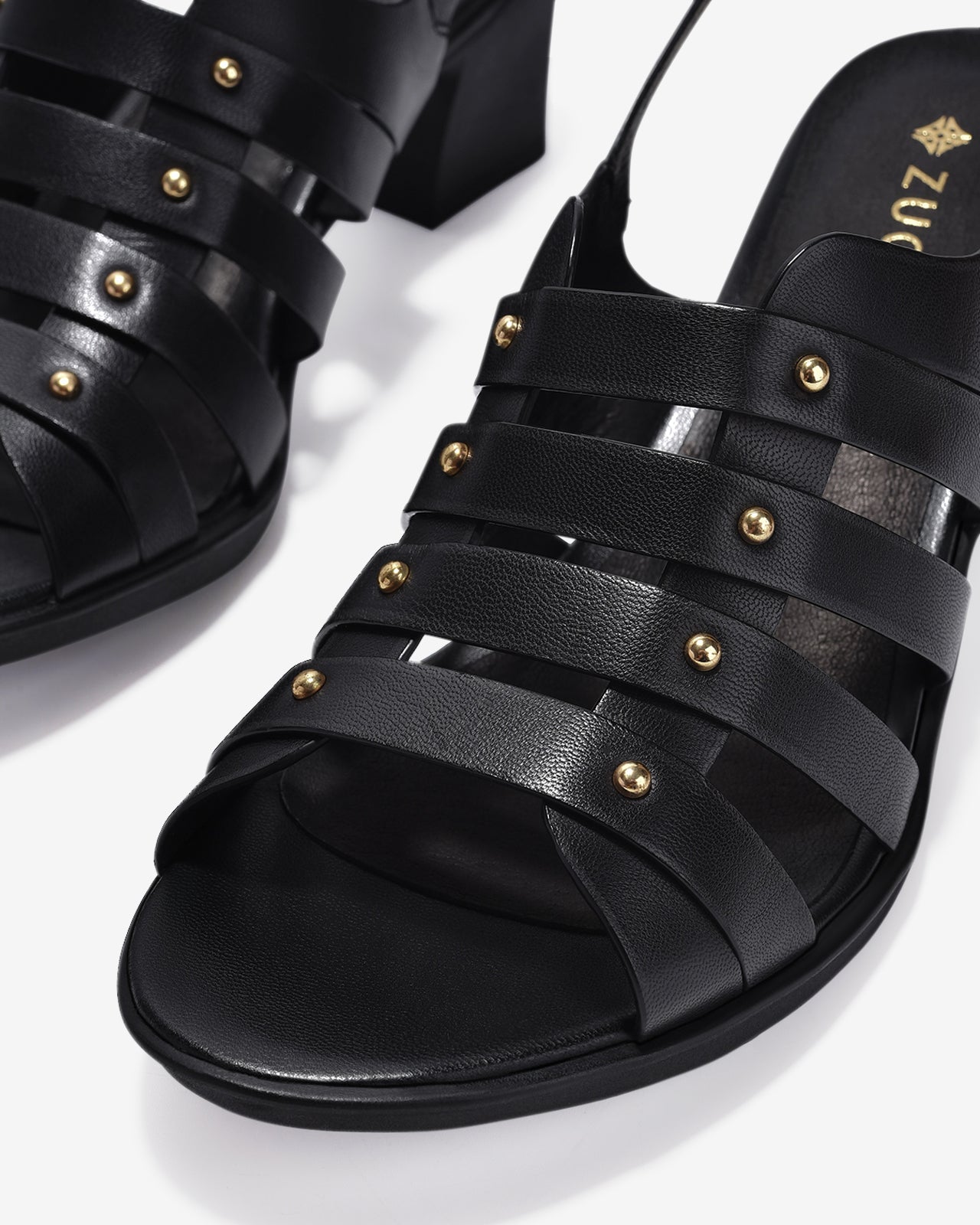 Giày Sandal Cao Gót Zuciani Quai Ngang Phối Kim Loại-SCM14-Đen Color2