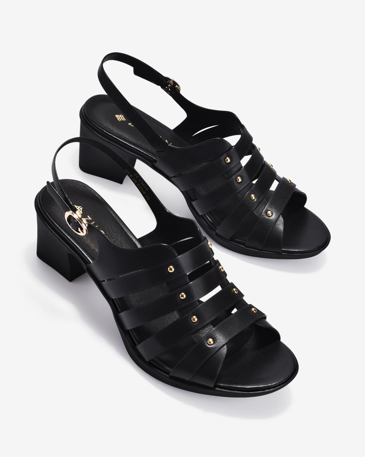 Giày Sandal Cao Gót Zuciani Quai Ngang Phối Kim Loại-SCM14-Đen Color2