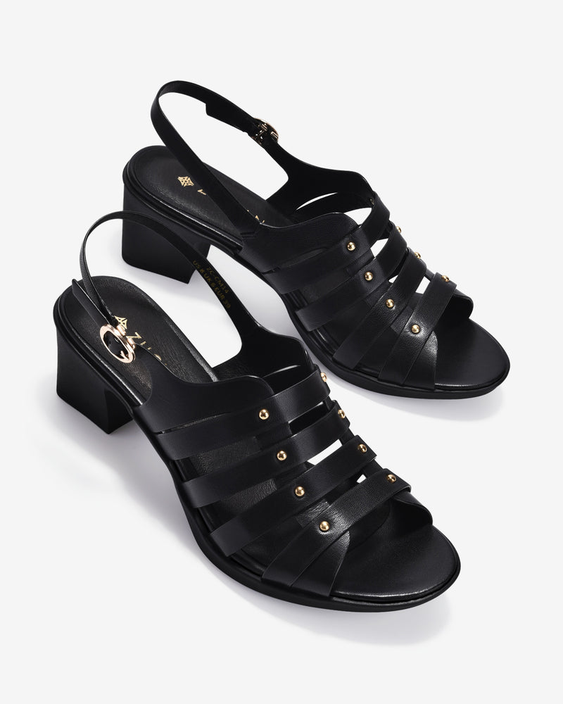 Giày Sandal Cao Gót Zuciani Quai Ngang Phối Kim Loại-SCM14-Đen Color1