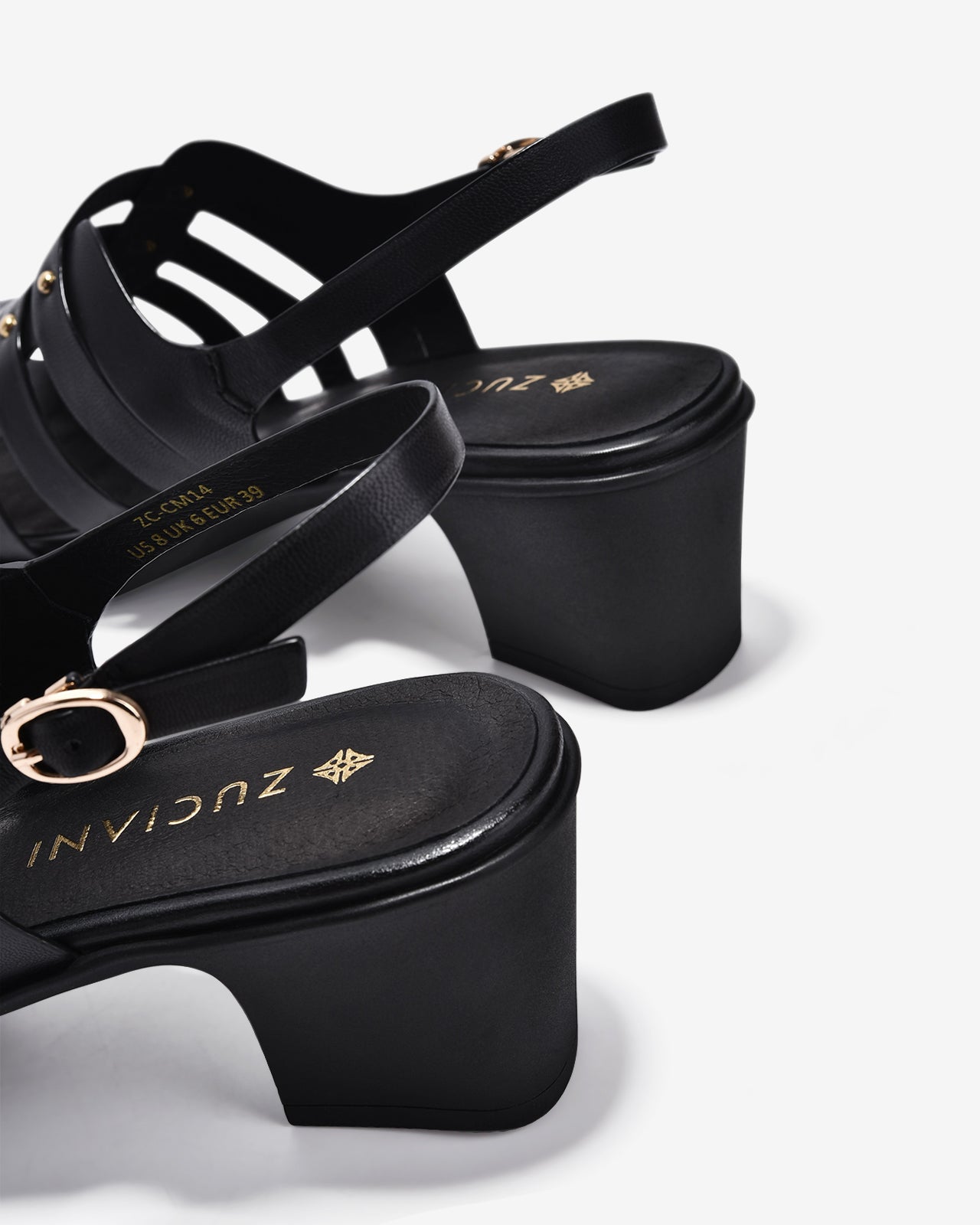 Giày Sandal Cao Gót Zuciani Quai Ngang Phối Kim Loại-SCM14-Đen Color1