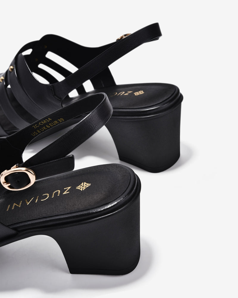 Giày Sandal Cao Gót Zuciani Quai Ngang Phối Kim Loại-SCM14-Đen Color1
