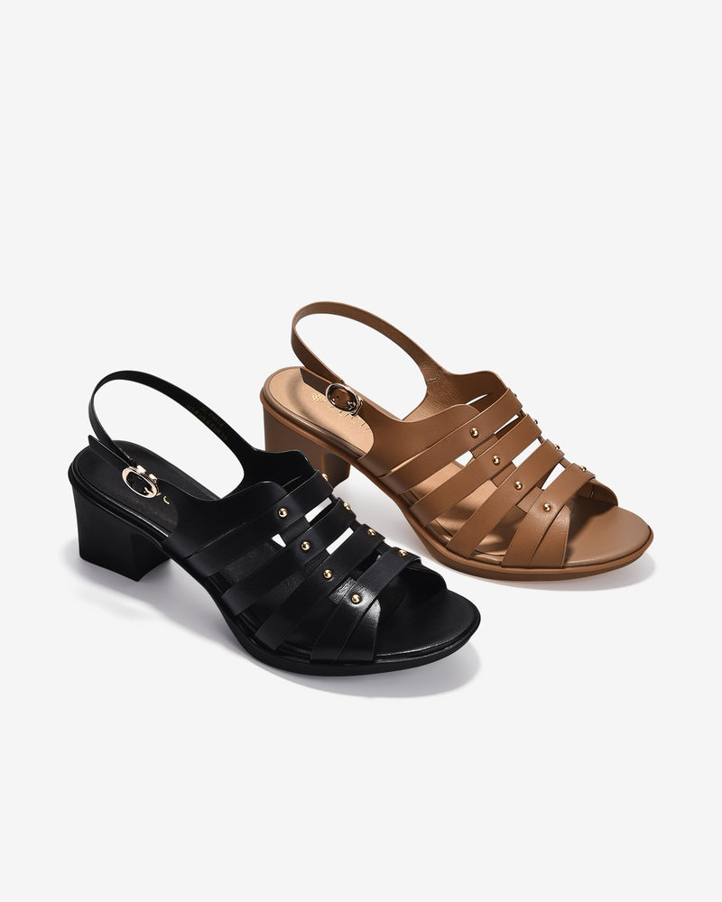 Giày Sandal Cao Gót Zuciani Quai Ngang Phối Kim Loại-SCM14-Đen Color1