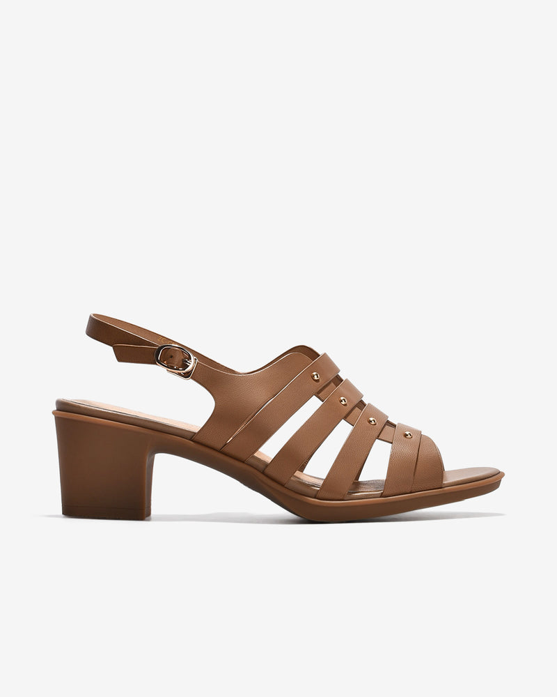 Giày Sandal Cao Gót Zuciani Quai Ngang Phối Kim Loại-SCM14-Nâu Color2First