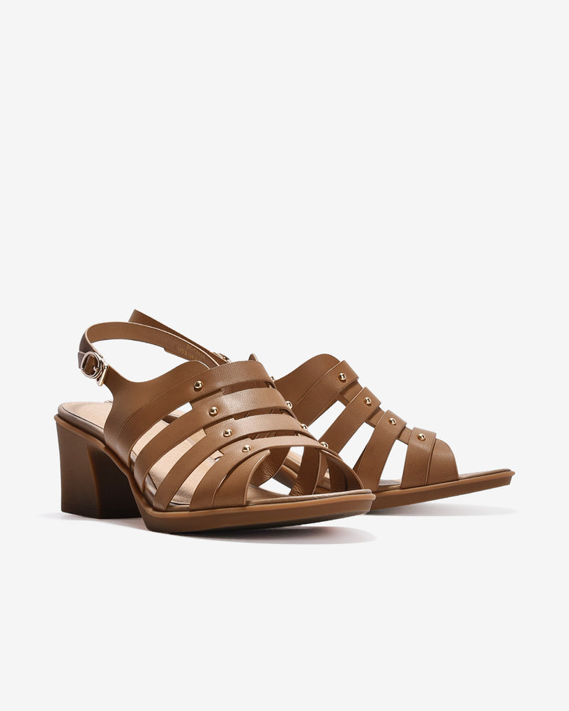 Giày Sandal Cao Gót Zuciani Quai Ngang Phối Kim Loại-SCM14-Nâu Color2