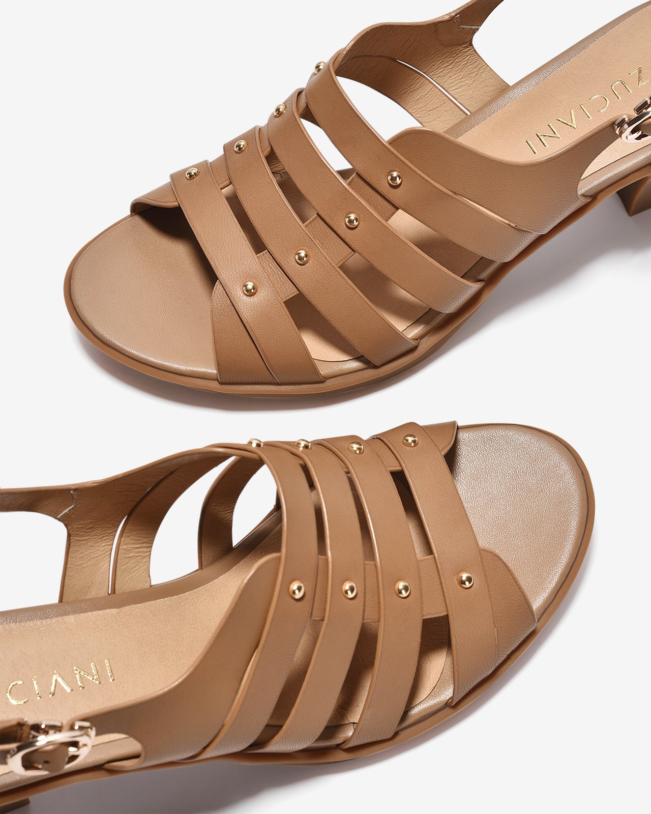 Giày Sandal Cao Gót Zuciani Quai Ngang Phối Kim Loại-SCM14-Nâu Color1