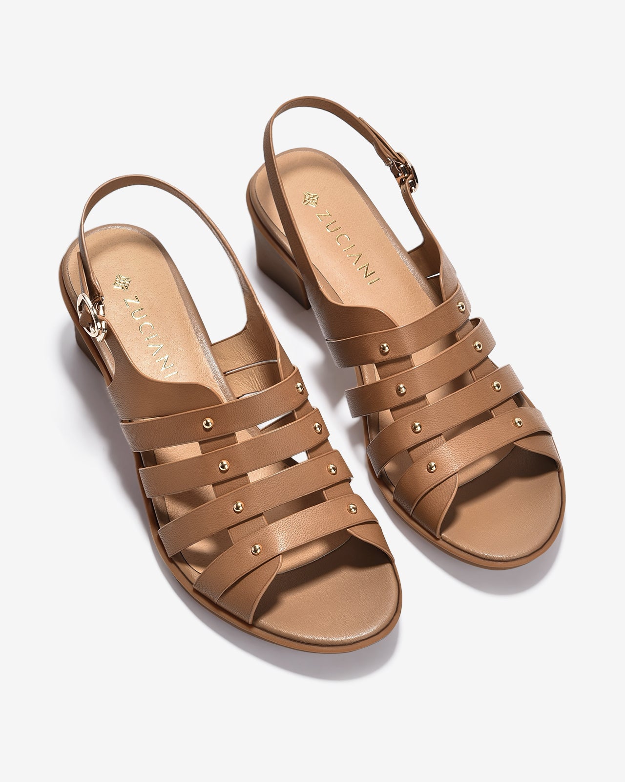 Giày Sandal Cao Gót Zuciani Quai Ngang Phối Kim Loại-SCM14-Nâu Color2