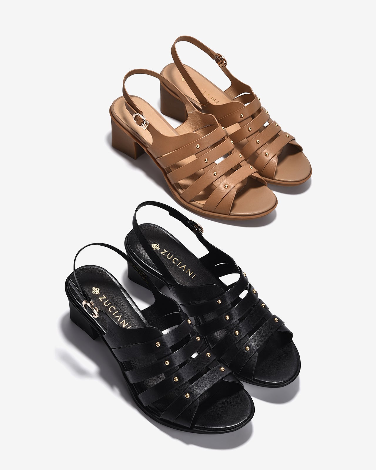 Giày Sandal Cao Gót Zuciani Quai Ngang Phối Kim Loại-SCM14-Nâu Color2