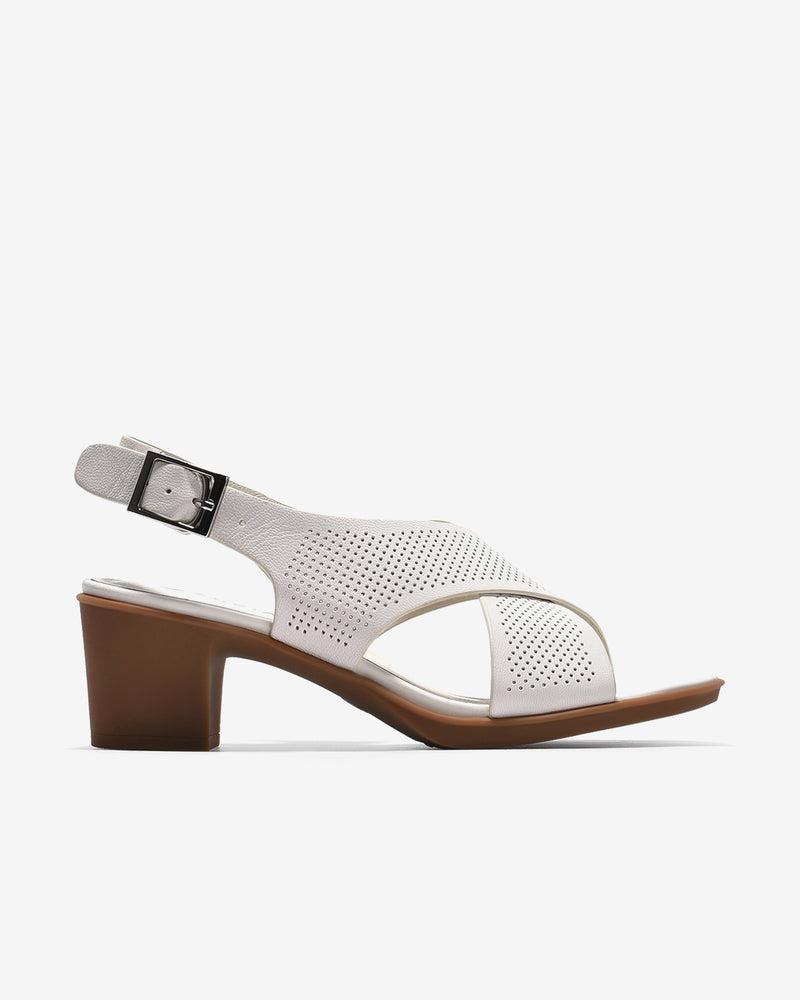 Giày Sandal Cao Gót Zuciani Đế Trụ Quai Chéo-SCM17-Trắng Color2First