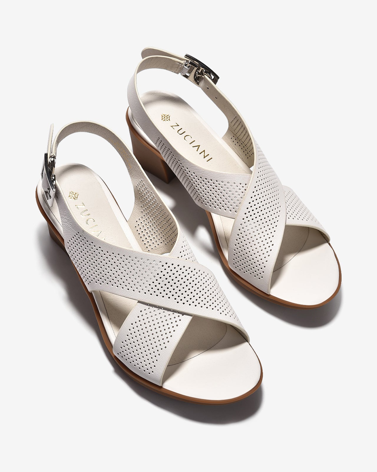 Giày Sandal Cao Gót Zuciani Đế Trụ Quai Chéo-SCM17-Trắng Color1